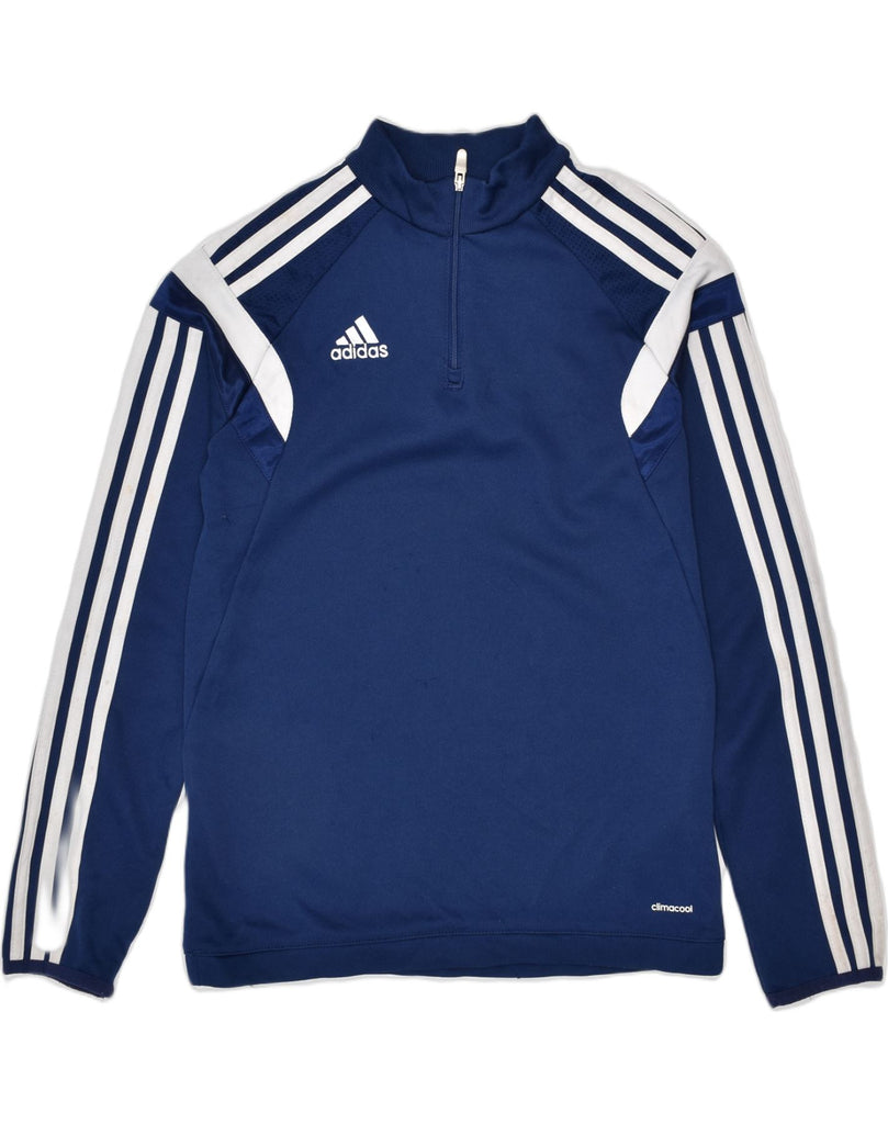 ADIDAS Boys Zip Neck Tracksuit Top 9-10 Years Navy Blue Polyester | Vintage | Thrift | Second-Hand | Used Clothing | Messina Hembry 