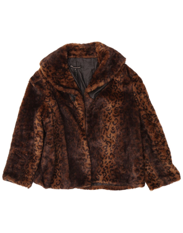 Glamorous Womens Faux Fur Jacket UK 8 Small Brown Animal Print