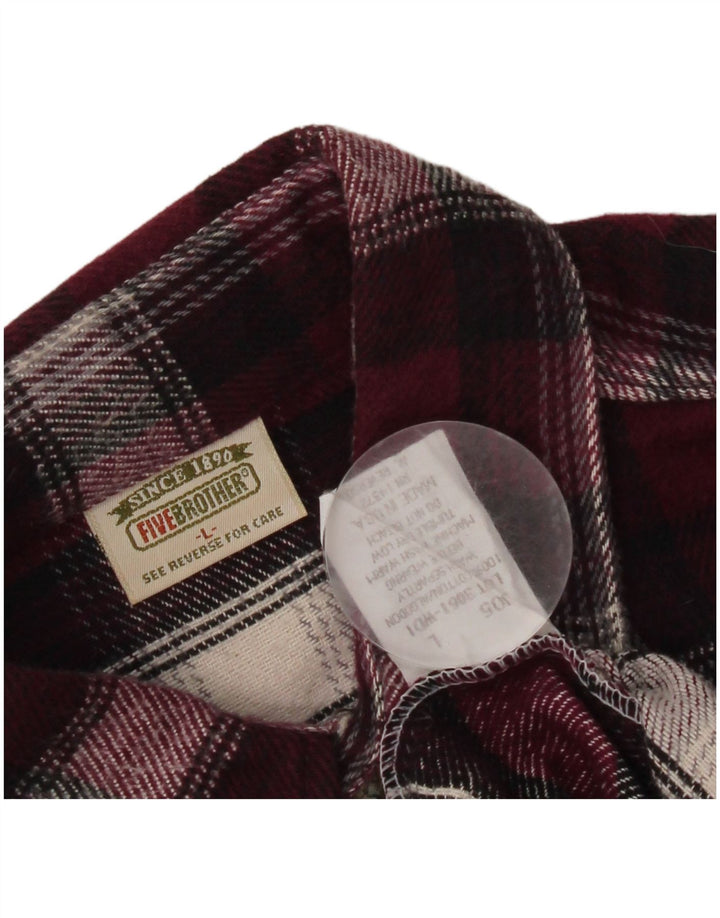 Vintage Mens Flannel Shirt Large Burgundy Check Cotton