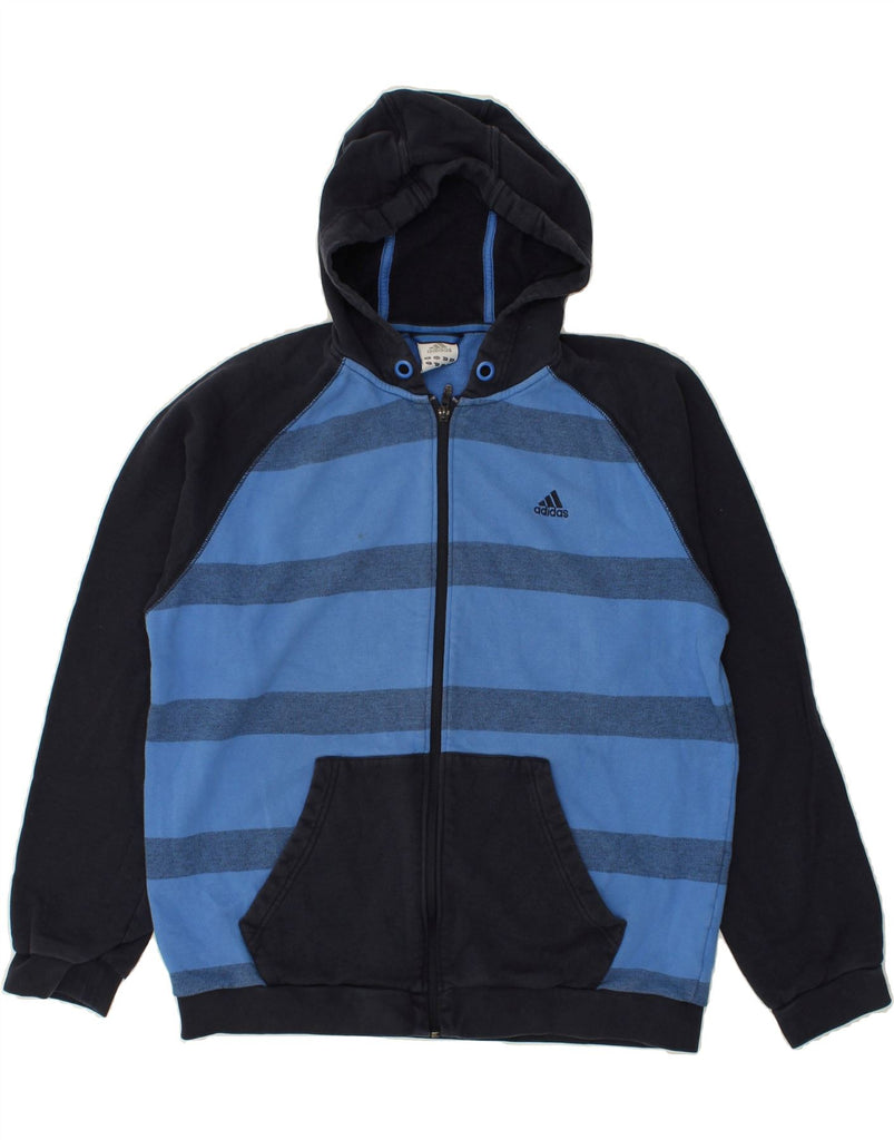 ADIDAS Mens Zip Hoodie Sweater Large Navy Blue Striped Cotton | Vintage Adidas | Thrift | Second-Hand Adidas | Used Clothing | Messina Hembry 