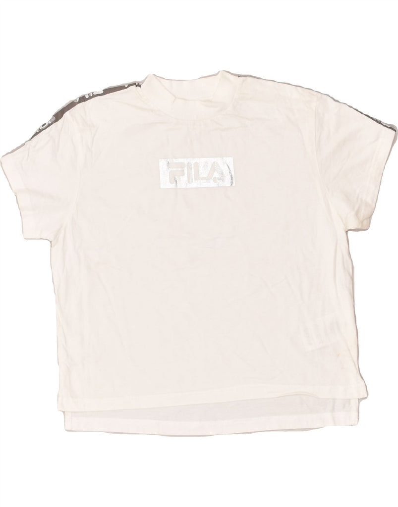 FILA Womens Crop T-Shirt Top UK 10 Small White Cotton | Vintage Fila | Thrift | Second-Hand Fila | Used Clothing | Messina Hembry 