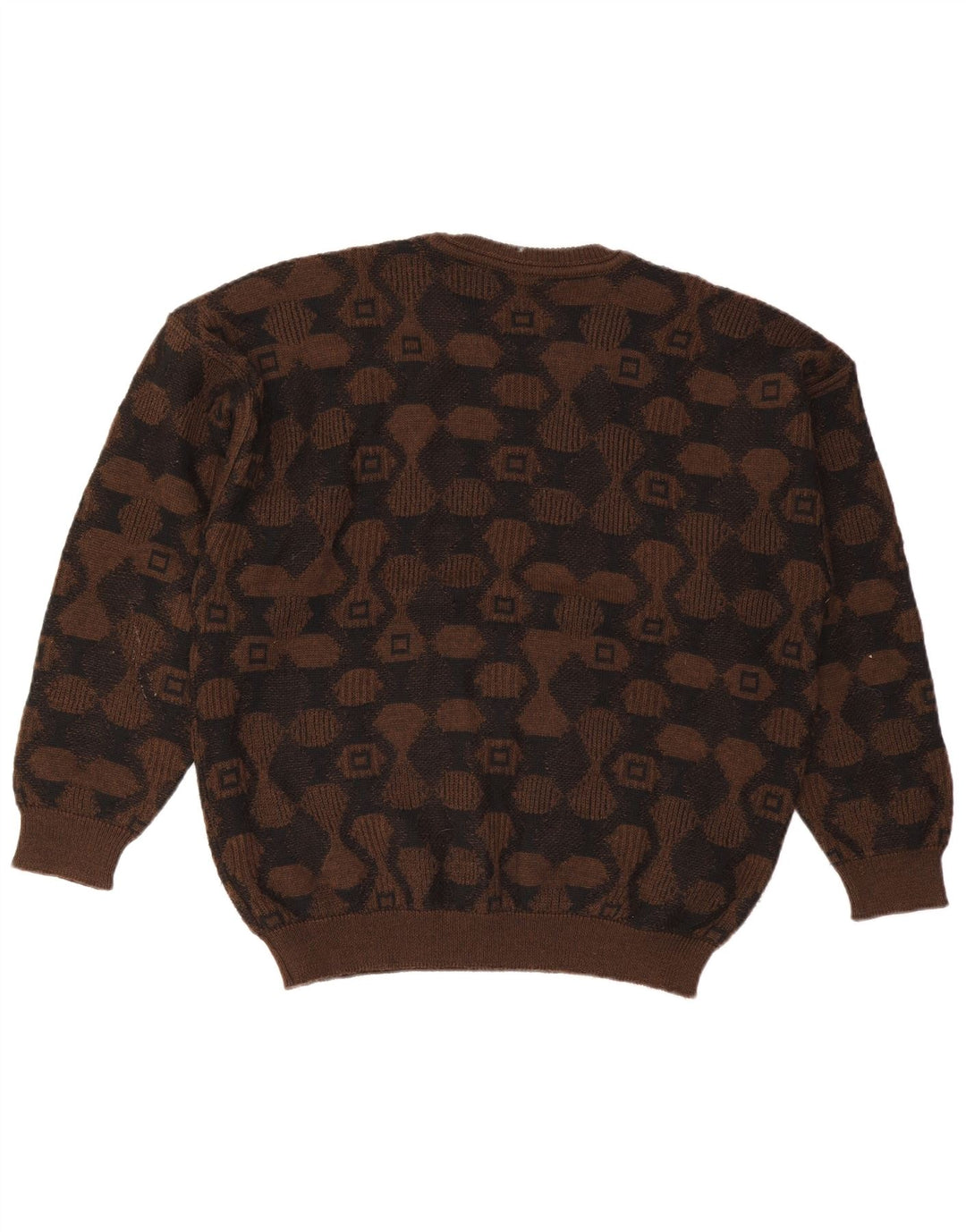 Baffo Mens Crew Neck Jumper Sweater Large Brown Argyle/Diamond Acrylic