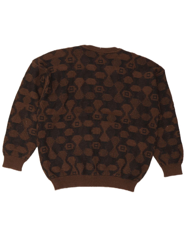 Baffo Mens Crew Neck Jumper Sweater Large Brown Argyle/Diamond Acrylic