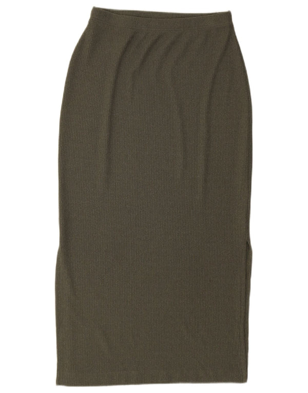 Marks & Spencer Womens Knit Midi Skirt UK 12 Medium W28 Khaki Polyester