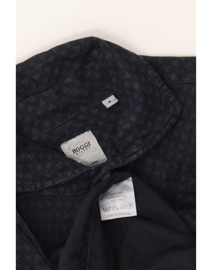 Boggi Mens Milano Shirt Small Navy Blue Spotted Linen