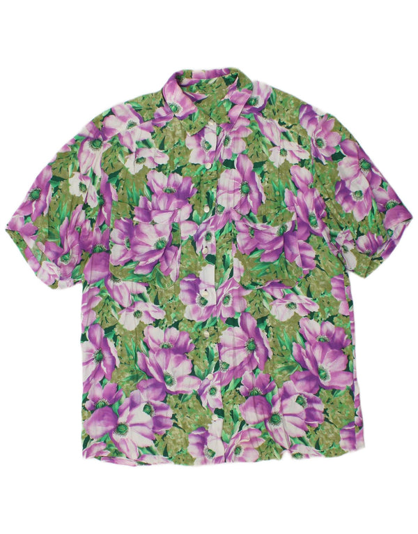 Vintage Womens Short Sleeve Shirt UK 16 Large Green Floral