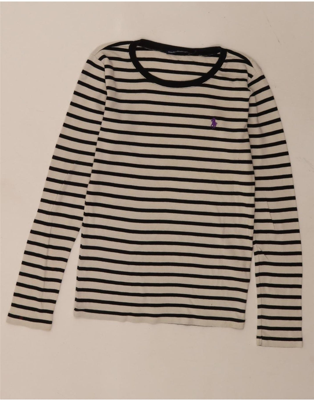 Ralph Lauren Womens Top Long Sleeve UK 12 Medium White Striped Cotton