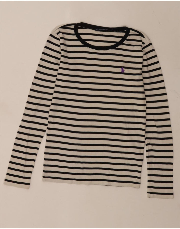 Ralph Lauren Womens Top Long Sleeve UK 12 Medium White Striped Cotton