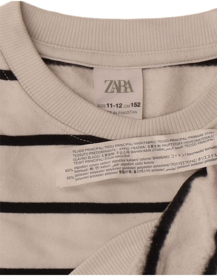 Zara Boys Sweatshirt Jumper 11-12 Years White Striped Cotton