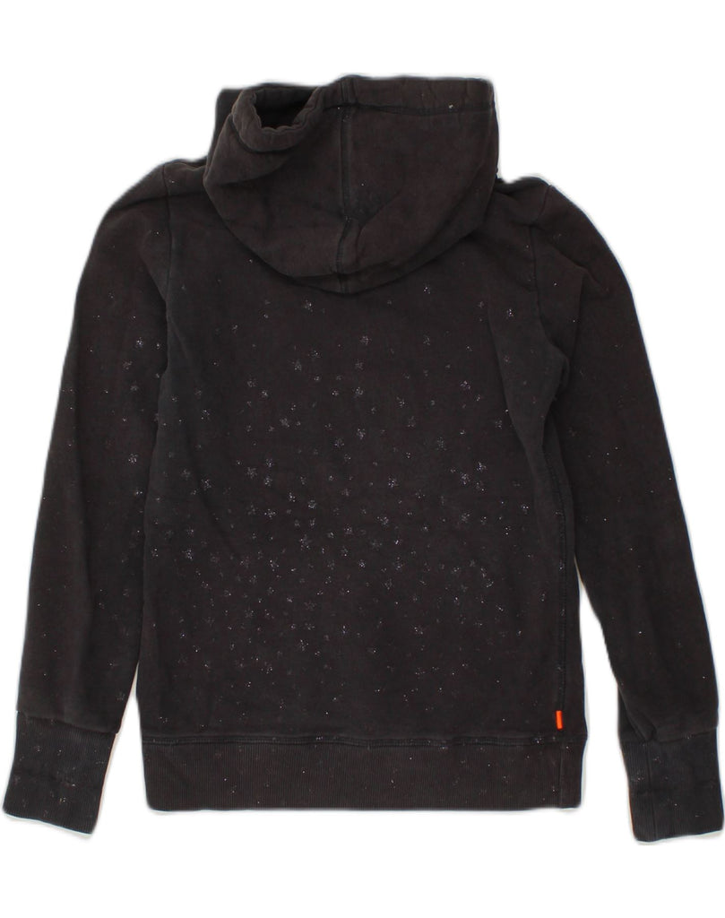 SUPERDRY Womens Graphic Hoodie Jumper UK 14 Medium Black Flecked Cotton | Vintage Superdry | Thrift | Second-Hand Superdry | Used Clothing | Messina Hembry 