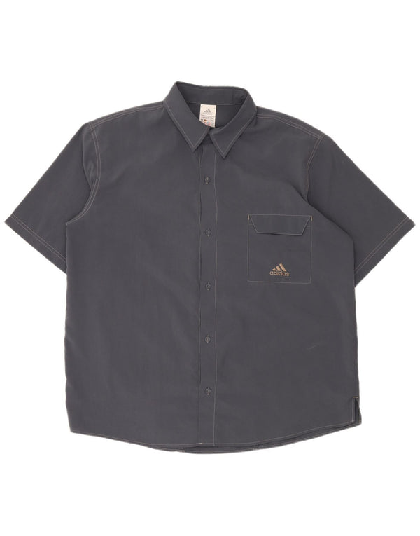 ADIDAS Mens Short Sleeve Shirt UK 46/48 XL Navy Blue Polyester