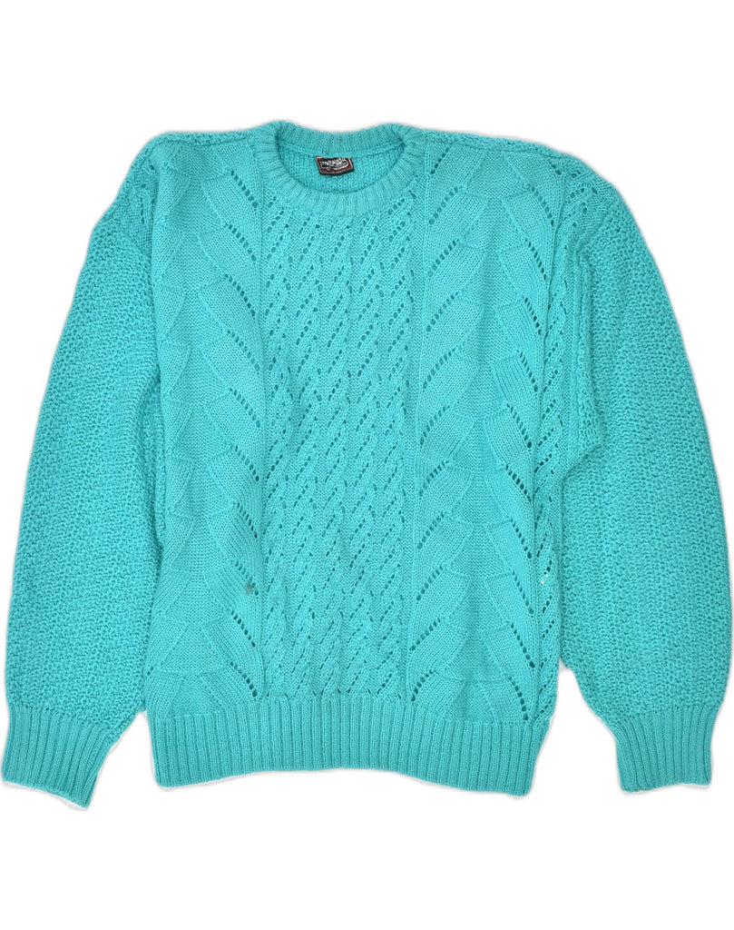 VINTAGE Womens Crew Neck Jumper Sweater UK 16 Large Turquoise Wool | Vintage | Thrift | Second-Hand | Used Clothing | Messina Hembry 