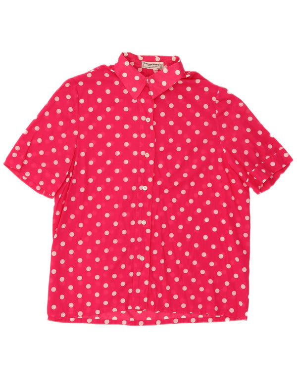 Guarnera Womens Short Sleeve Shirt UK 16 Large Pink Polka Dot Cotton