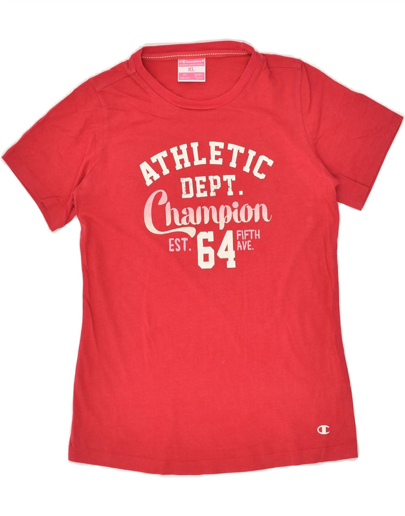 CHAMPION Girls Graphic T-Shirt Top 13-14 Years XL Red Cotton | Vintage Champion | Thrift | Second-Hand Champion | Used Clothing | Messina Hembry 