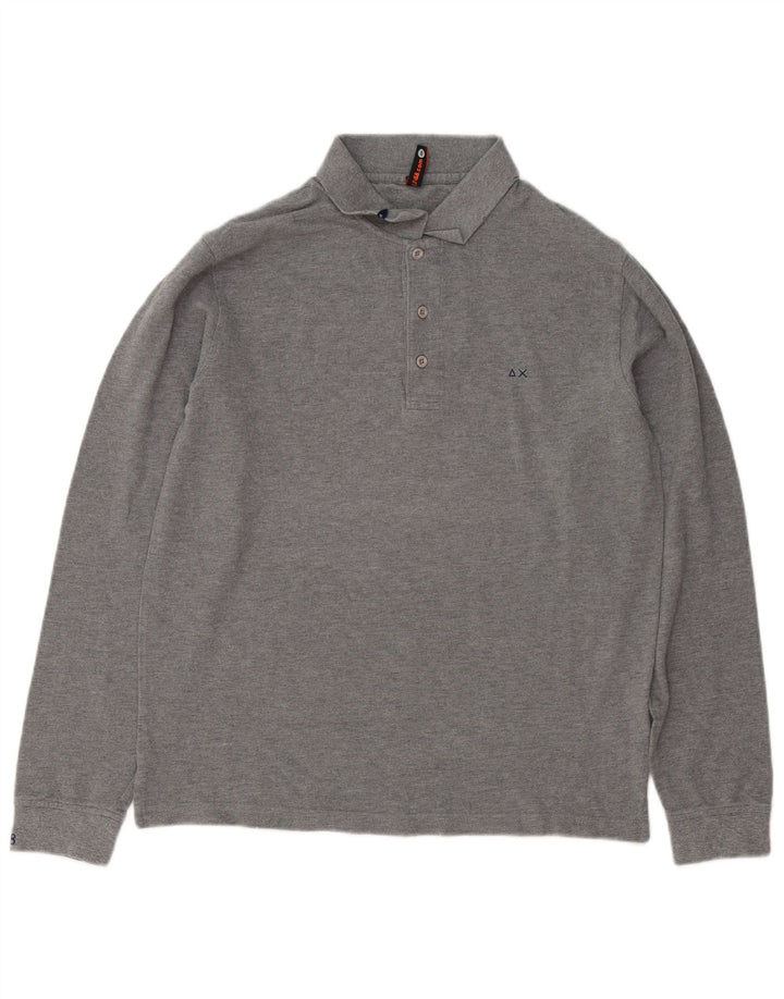 Sun68 Mens Long Sleeve Polo Shirt Large Grey Cotton