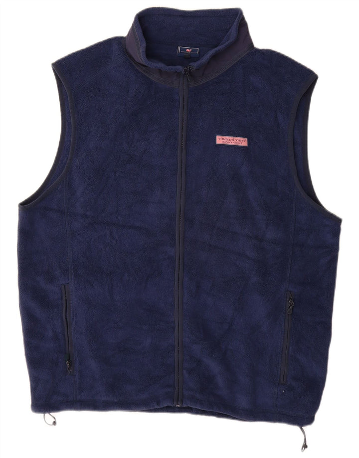 VINEYARD VINES Mens Fleece Gilet UK 40 Large Navy Blue Polyester