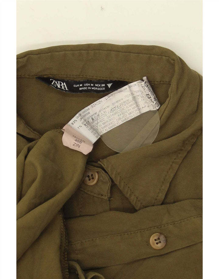 Zara Womens Shirt Dress UK 12 Medium Khaki Viscose