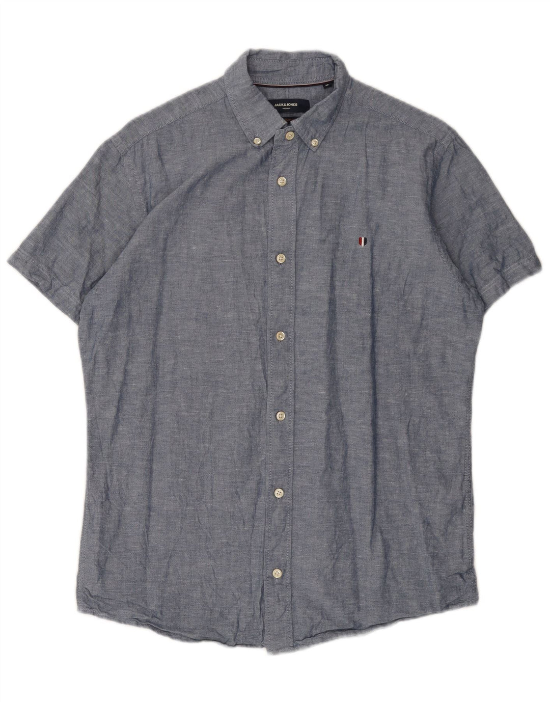 Jack & Jones Mens Short Sleeve Shirt Medium Blue Cotton