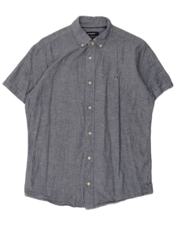 Jack & Jones Mens Short Sleeve Shirt Medium Blue Cotton