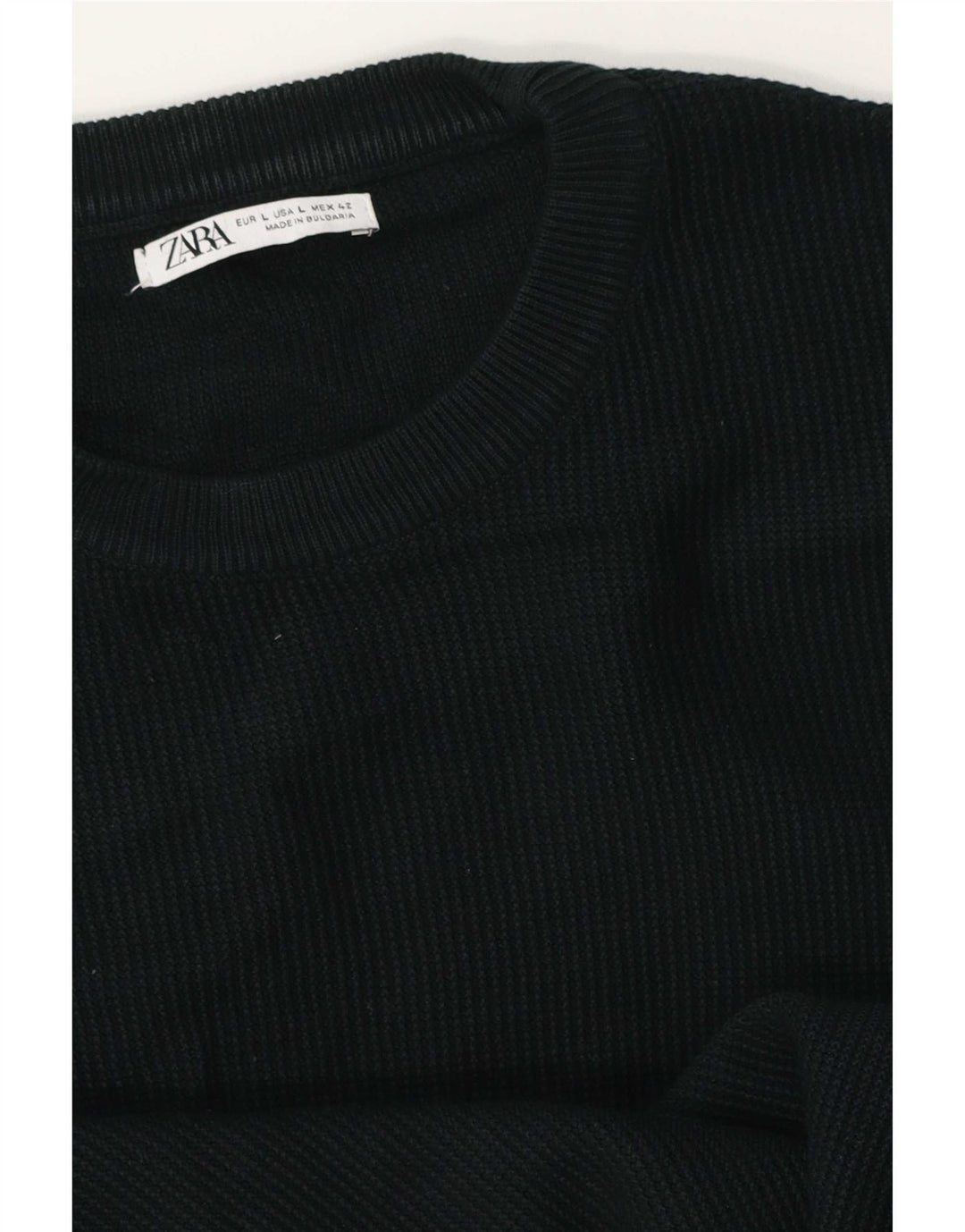 Zara Mens Crew Neck Jumper Sweater Large Black Cotton