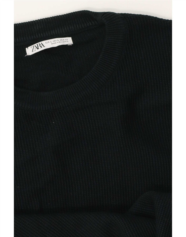 Zara Mens Crew Neck Jumper Sweater Large Black Cotton
