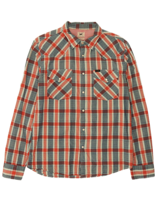 Lee Mens Western Slim Fit Shirt Large Blue Plaid Cotton