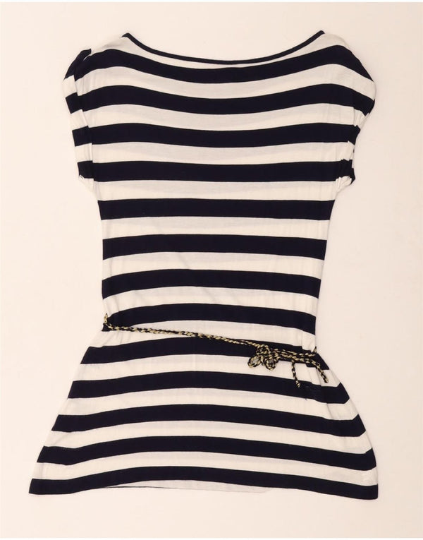 MONSOON Womens Tunic Top UK 12 Medium  Navy Blue Striped Viscose