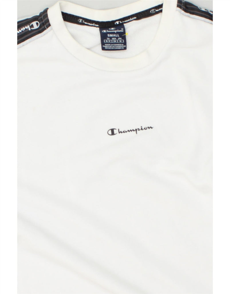 CHAMPION Mens Graphic Sweatshirt Jumper Small White Cotton | Vintage Champion | Thrift | Second-Hand Champion | Used Clothing | Messina Hembry 
