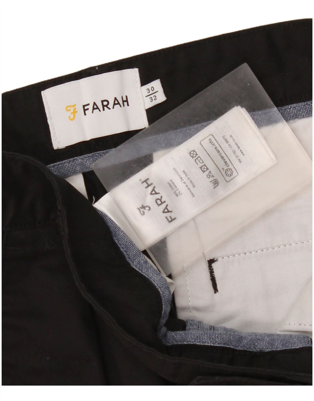 Farah Mens Cropped Trousers W30 L24 Black Cotton