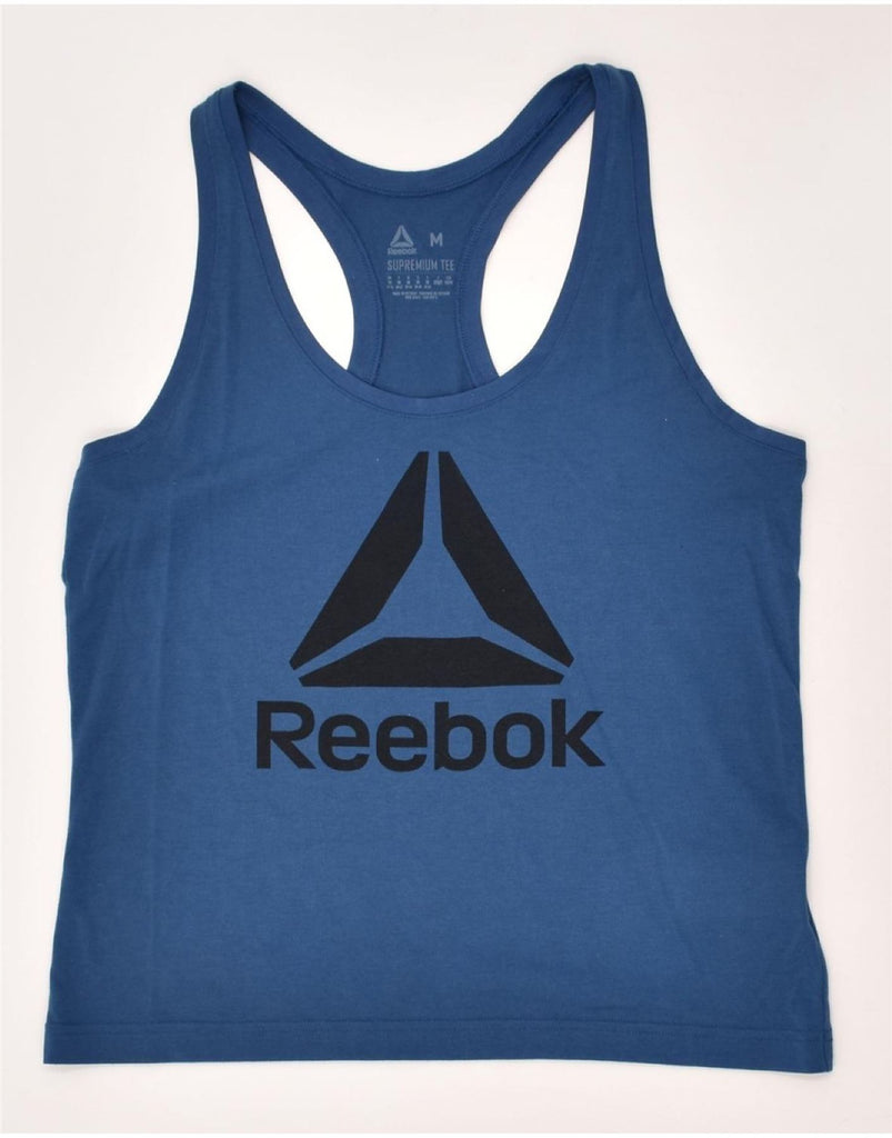 REEBOK Womens Graphic Vest Top UK 12/14 Medium Blue Polyester | Vintage Reebok | Thrift | Second-Hand Reebok | Used Clothing | Messina Hembry 