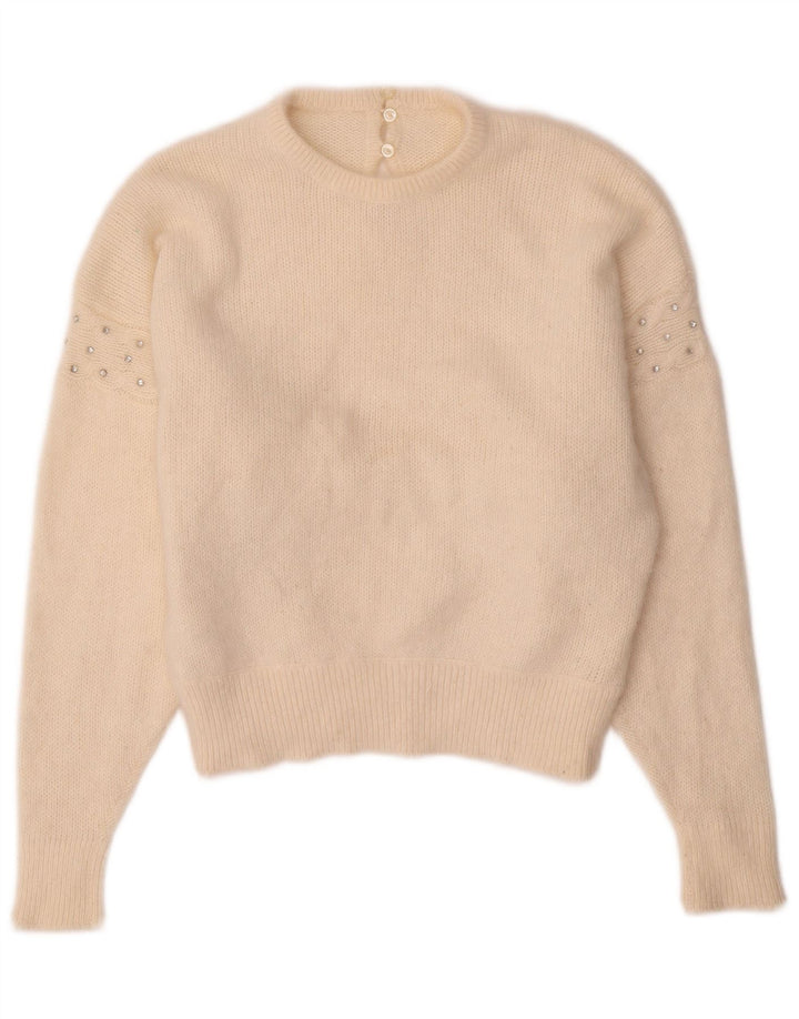 VINTAGE Womens Crew Neck Jumper Sweater UK 14 Medium Off White