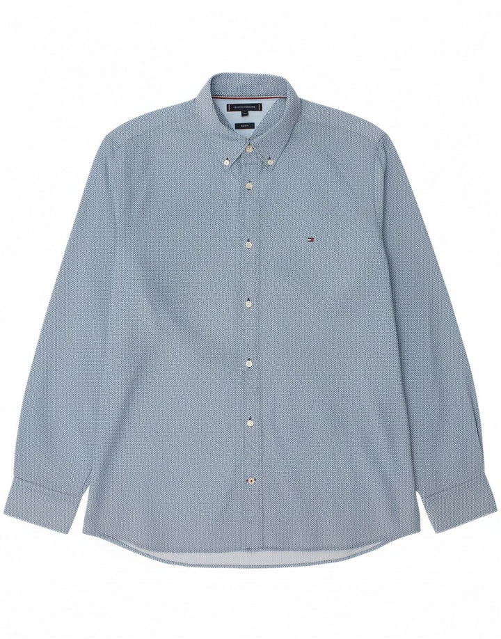 TOMMY HILFIGER Mens Regular Fit Shirt 2XL Blue Spotted Cotton