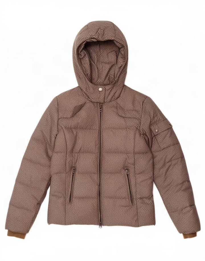 Marlboro Classics Womens Hooded Padded Jacket EU 42 Large Grey Geometric