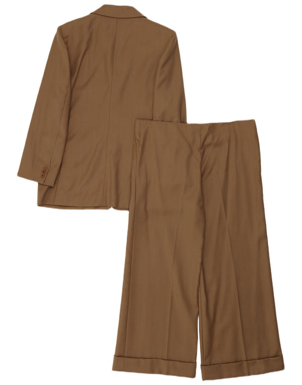 Byblos Womens 3 Button 2 Piece Suit IT 46 Large W36 L27 Khaki Pinstripe