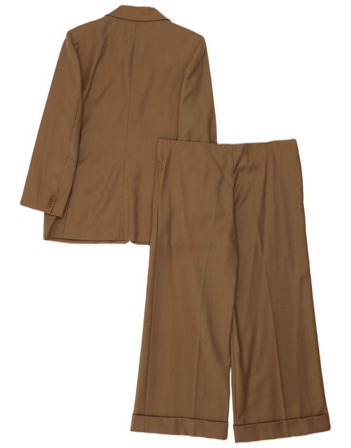 Byblos Womens 3 Button 2 Piece Suit IT 46 Large W36 L27 Khaki Pinstripe