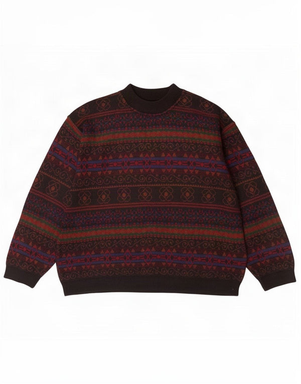 Vintage Mens Turtle Neck Jumper Sweater XL Multicoloured Fair Isle Acrylic