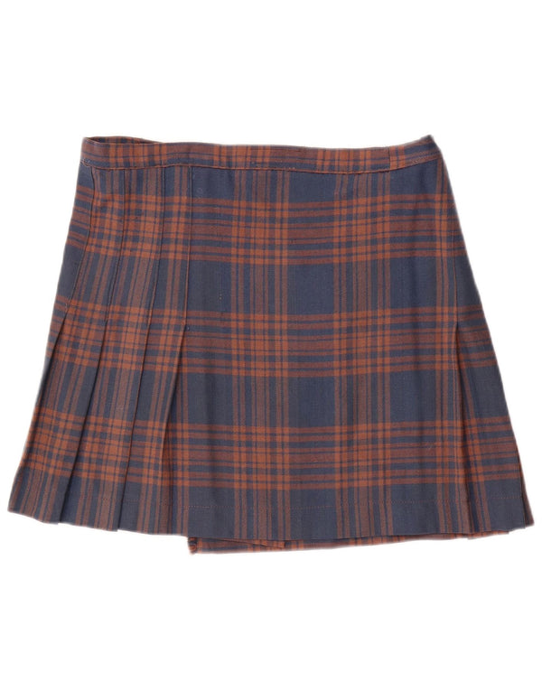 Vintage Womens Pleated Wrap Skirt W32 Large Navy Blue Check