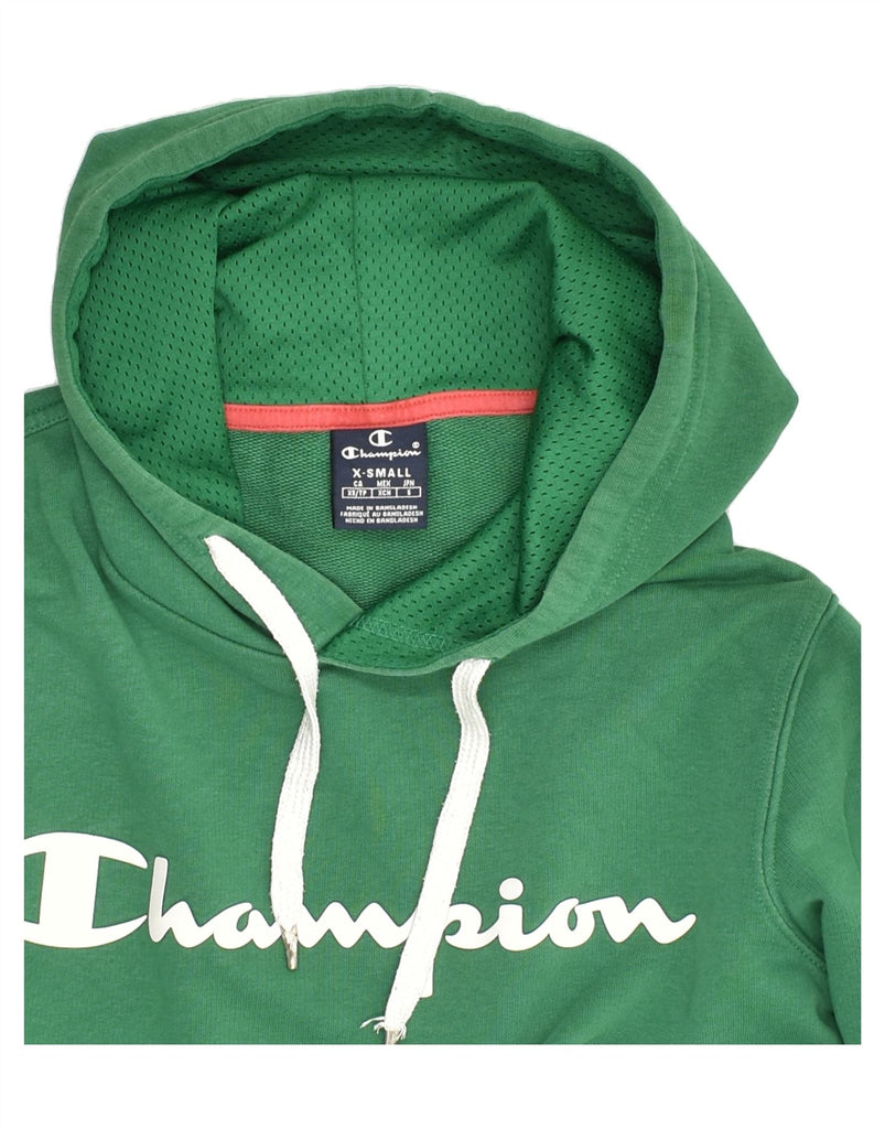 CHAMPION Mens Graphic Hoodie Jumper XS Green Cotton | Vintage Champion | Thrift | Second-Hand Champion | Used Clothing | Messina Hembry 