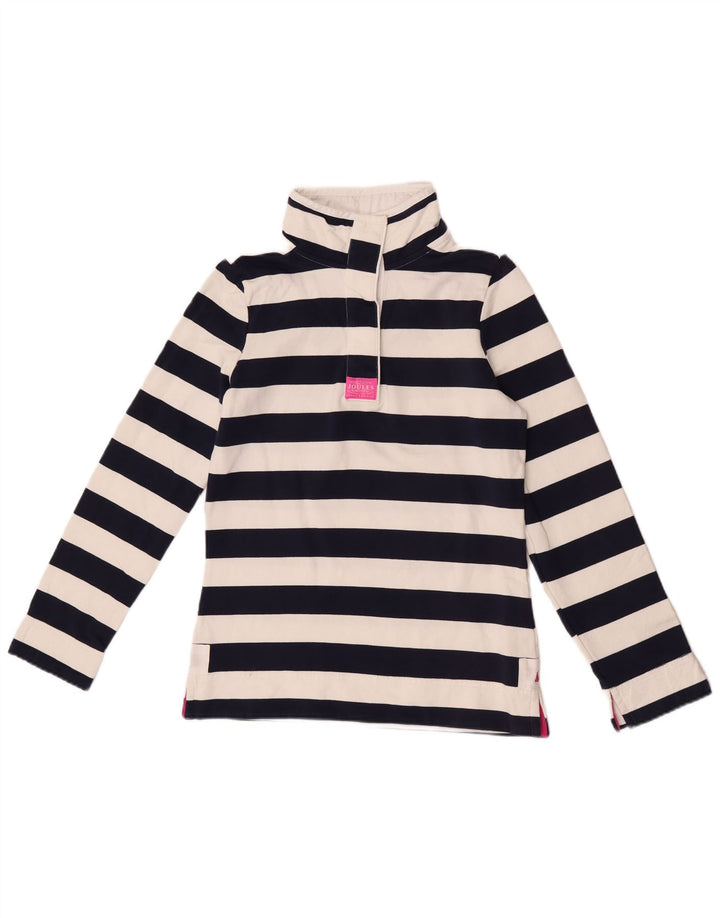 Joules Womens Button Neck Sweatshirt Jumper UK 8 Small Navy Blue Striped