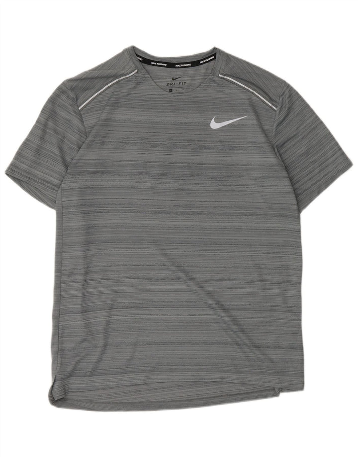 NIKE Mens Dri Fit T-Shirt Top Medium Grey Striped Polyester