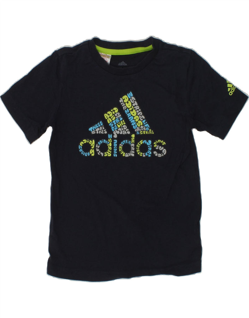 ADIDAS Boys Graphic T-Shirt Top 3-4 Years Navy Blue Cotton | Vintage Adidas | Thrift | Second-Hand Adidas | Used Clothing | Messina Hembry 