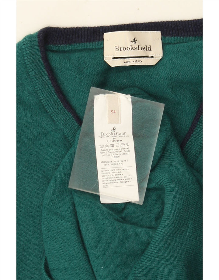 Brooksfield Mens V-Neck Jumper Sweater IT 54 XL Green Wool