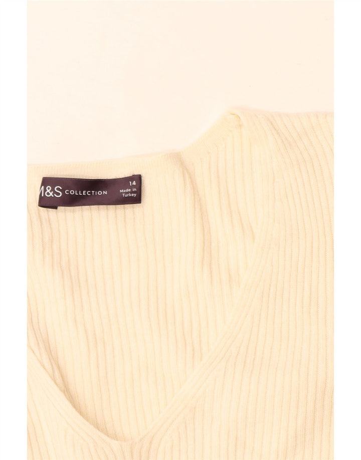 Marks & Spencer Womens V-Neck Jumper Sweater UK 14 Medium Off White