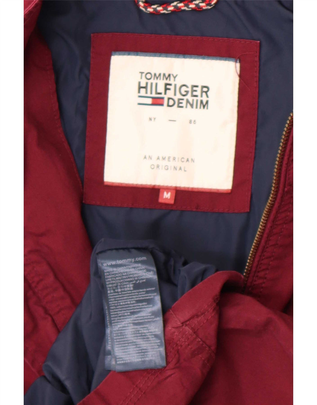 Tommy Hilfiger Mens Bomber Jacket UK 38 Medium Burgundy Cotton