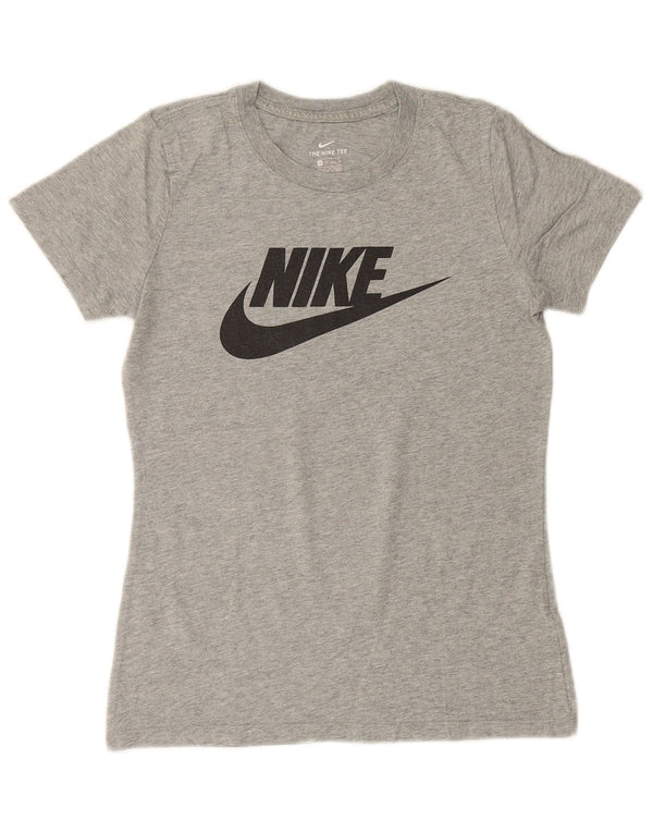 NIKE Womens Graphic T-Shirt Top UK 6 XS Grey Flecked Cotton