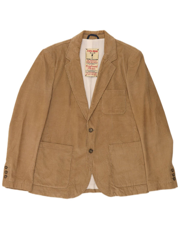 Zara Mens 2 Button Corduroy Blazer Jacket UK 40 Large Brown Cotton