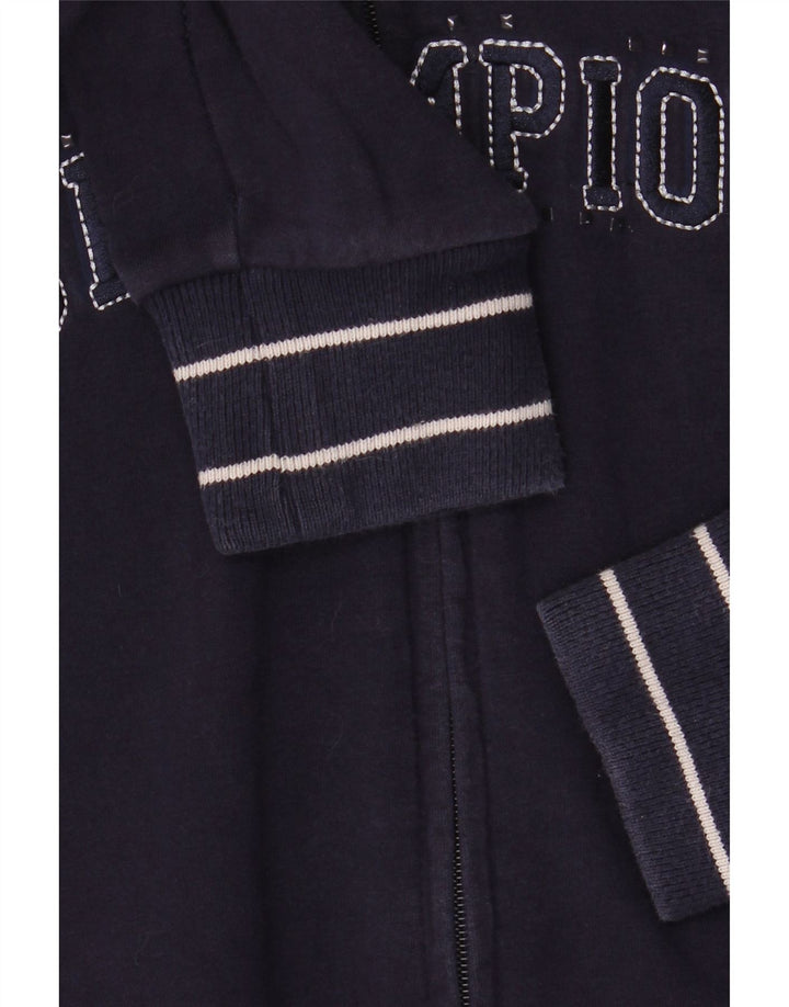 CHAMPION Womens Graphic Zip Hoodie Sweater UK 16 Large Navy Blue Cotton