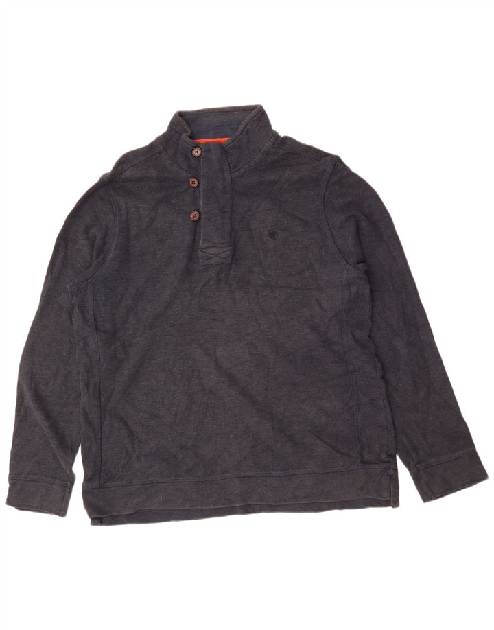 FAT FACE Mens Button Neck Sweatshirt Jumper XL Navy Blue Cotton