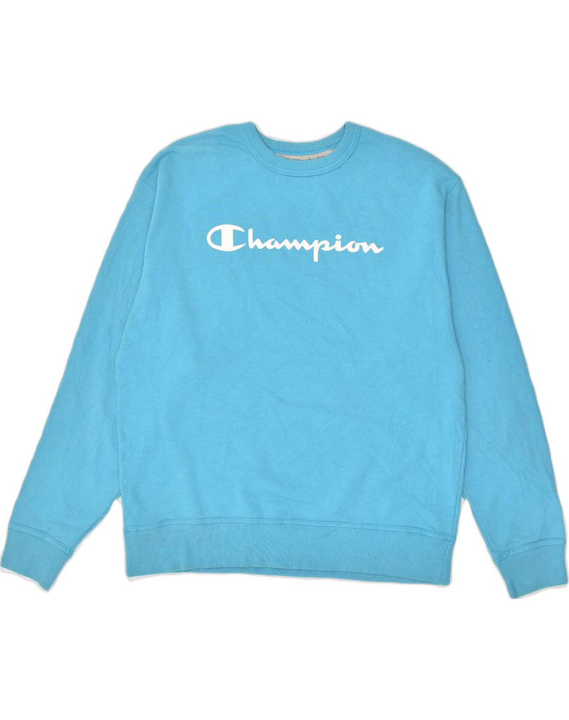 CHAMPION Mens Graphic Sweatshirt Jumper Large Blue Cotton | Vintage Champion | Thrift | Second-Hand Champion | Used Clothing | Messina Hembry 