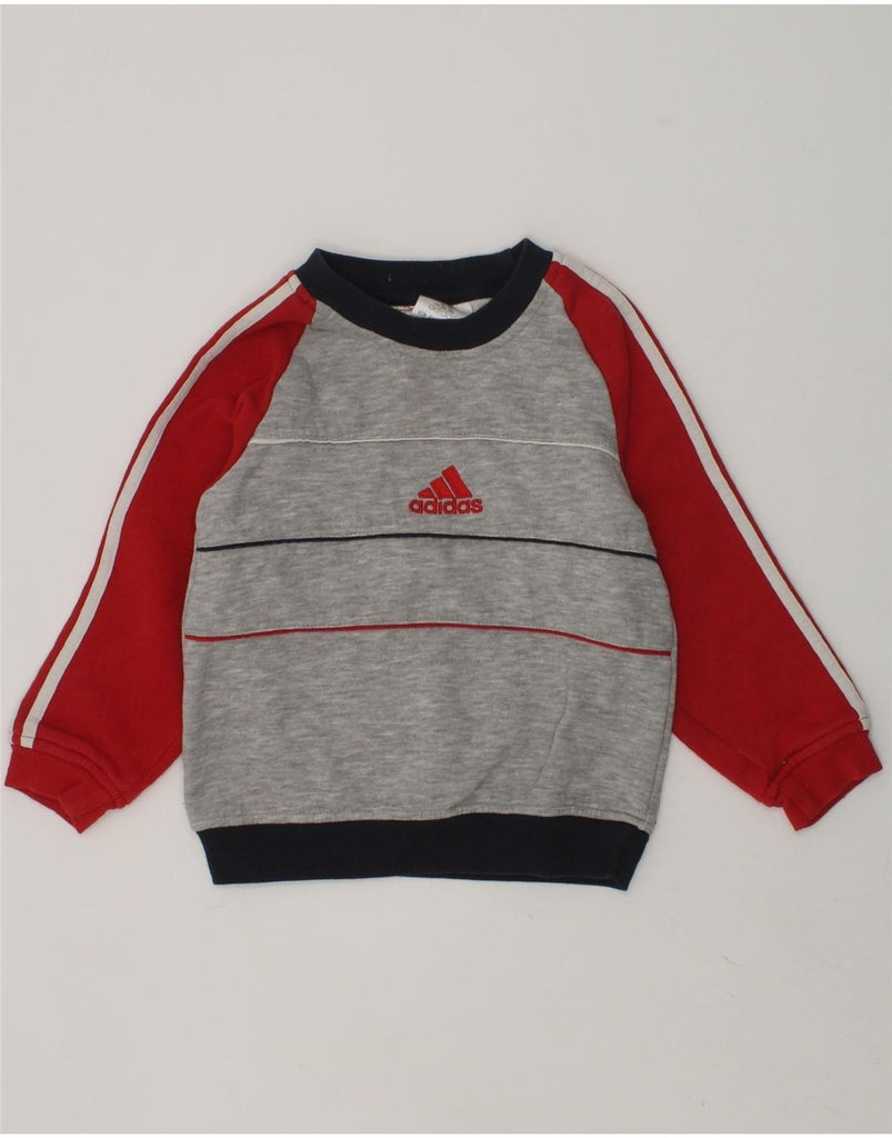 ADIDAS Baby Boys Sweatshirt Jumper 18-24 Months Grey Colourblock Cotton | Vintage Adidas | Thrift | Second-Hand Adidas | Used Clothing | Messina Hembry 